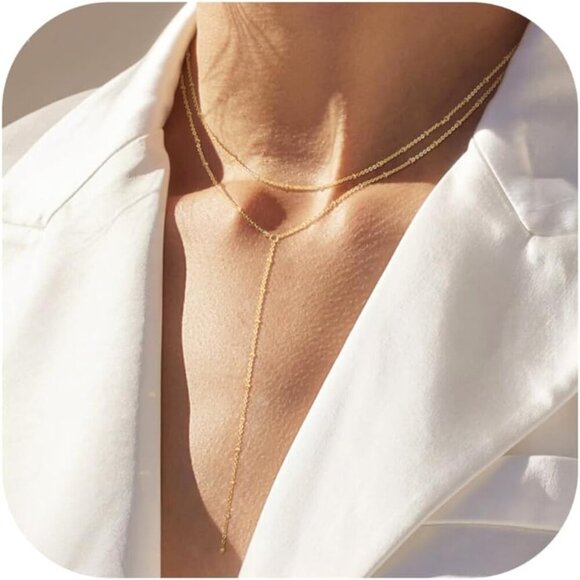 Jewelry - Lariat Necklace for Women, Long Chain, Drop & Layered Designs, Dainty Non-Tarnis